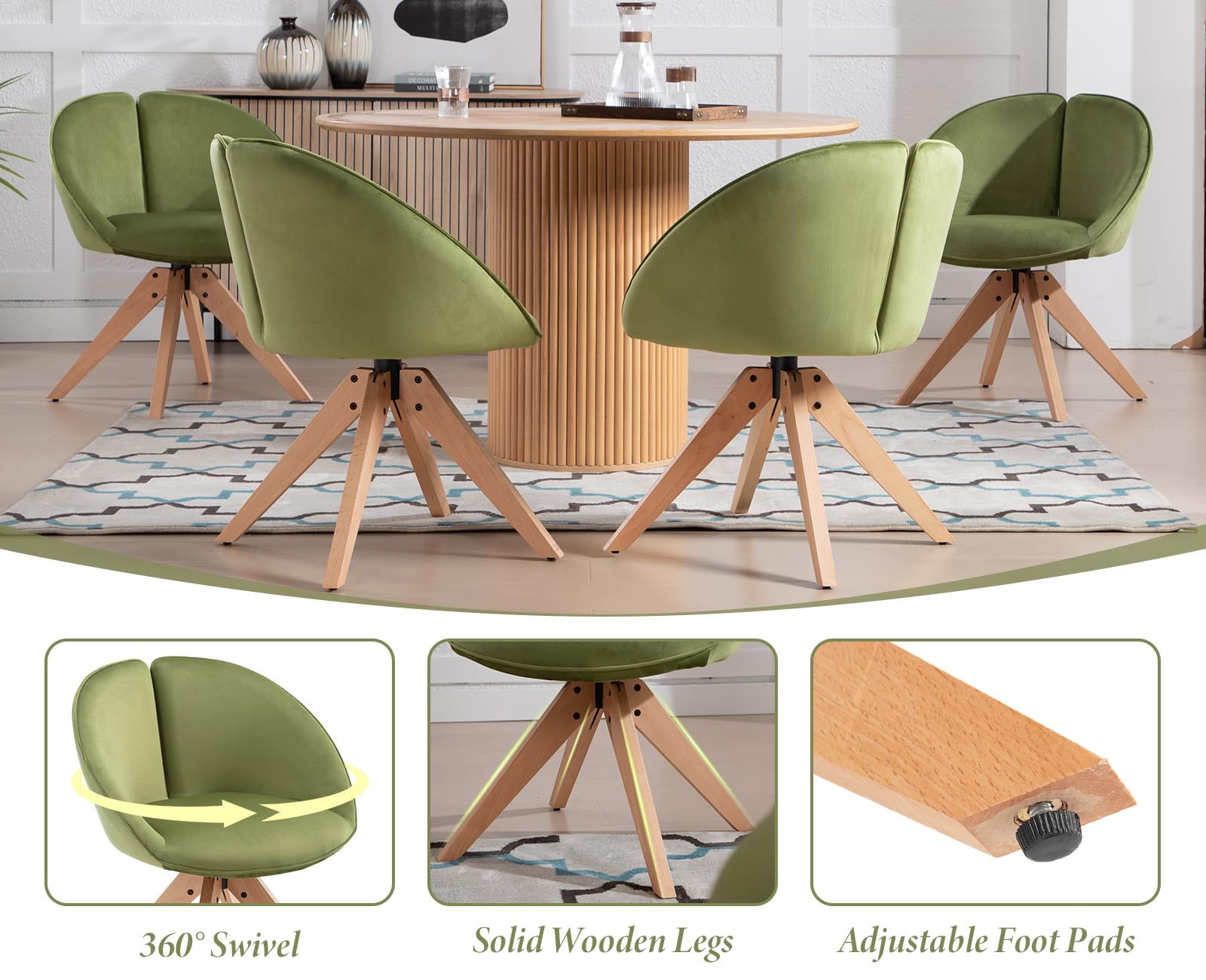 Fauteuil Pivotant Vert Ergonomique Pour Salon/salle à Manger – Neuf, Design Moderne