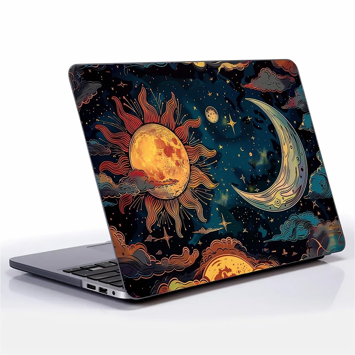FKBRCL4U For MacBook Air 13 Inch Case, Black Case Sun And The Moon Shine Against Pattern 2011-2017 Version Of A1466/A1369 Plastic Hard Shell Black