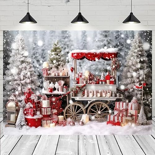 Miniatura 4 de Telón de fondo de fotos para tienda de cacao caliente de invierno, carrito de madera, decoración del hogar familiar, fondos de fiesta de vacaciones,