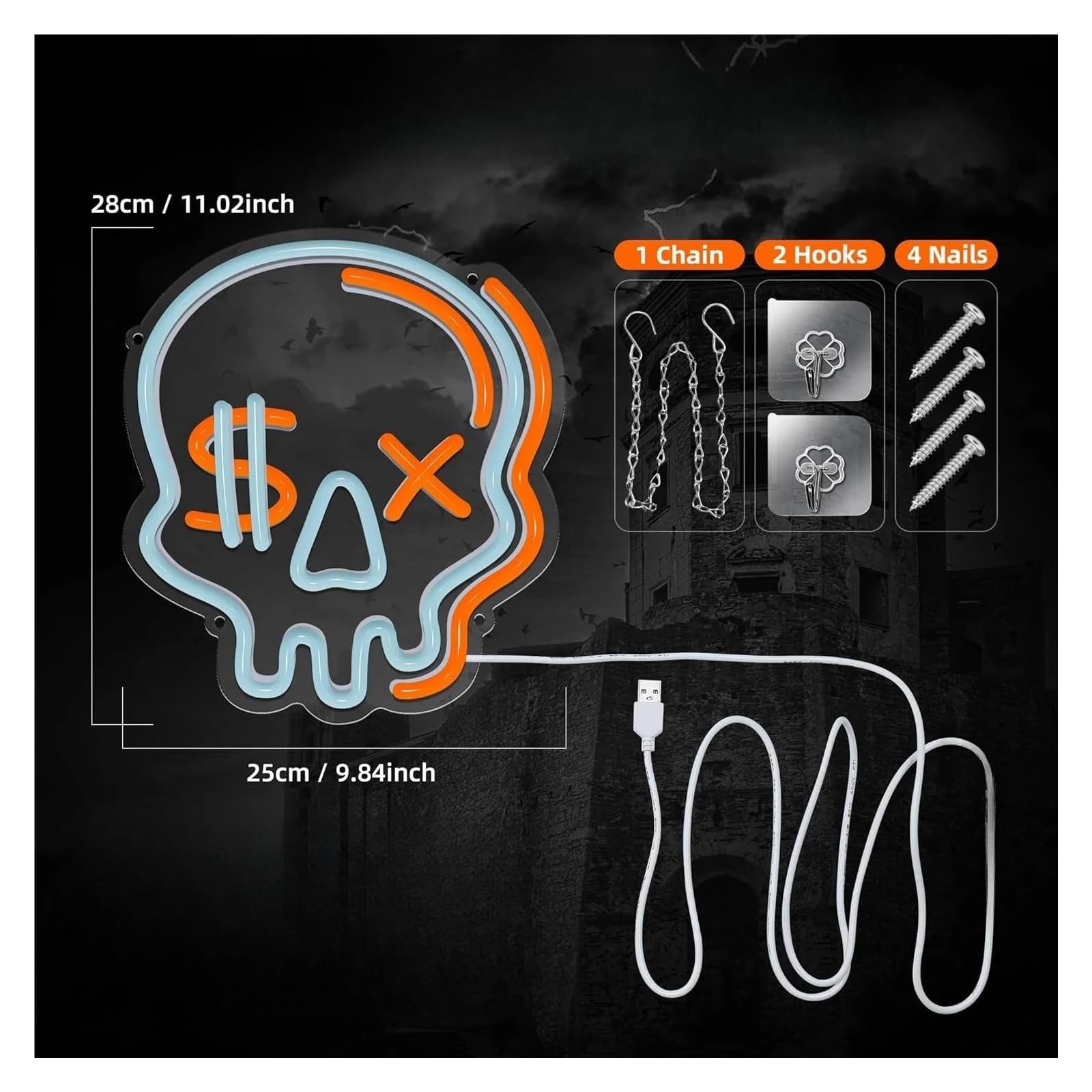 Luz de Diseño de Digital Lámpara De Neón LED Regulable Con Forma De Calavera Para Pared, Fiesta, Tienda, Club, Bar, Decoración De Habitación, Festival, Cumpleaños, Sorpresa 28CmX25Cm