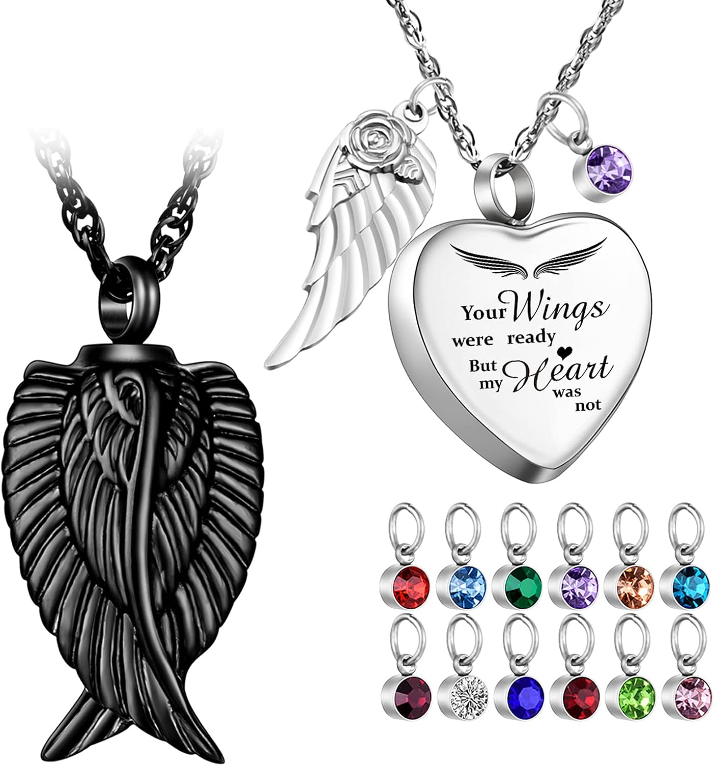 Cremation Angel Wing Heart Urn Necklace (Your Wings Were Ready But My Heart Was Not