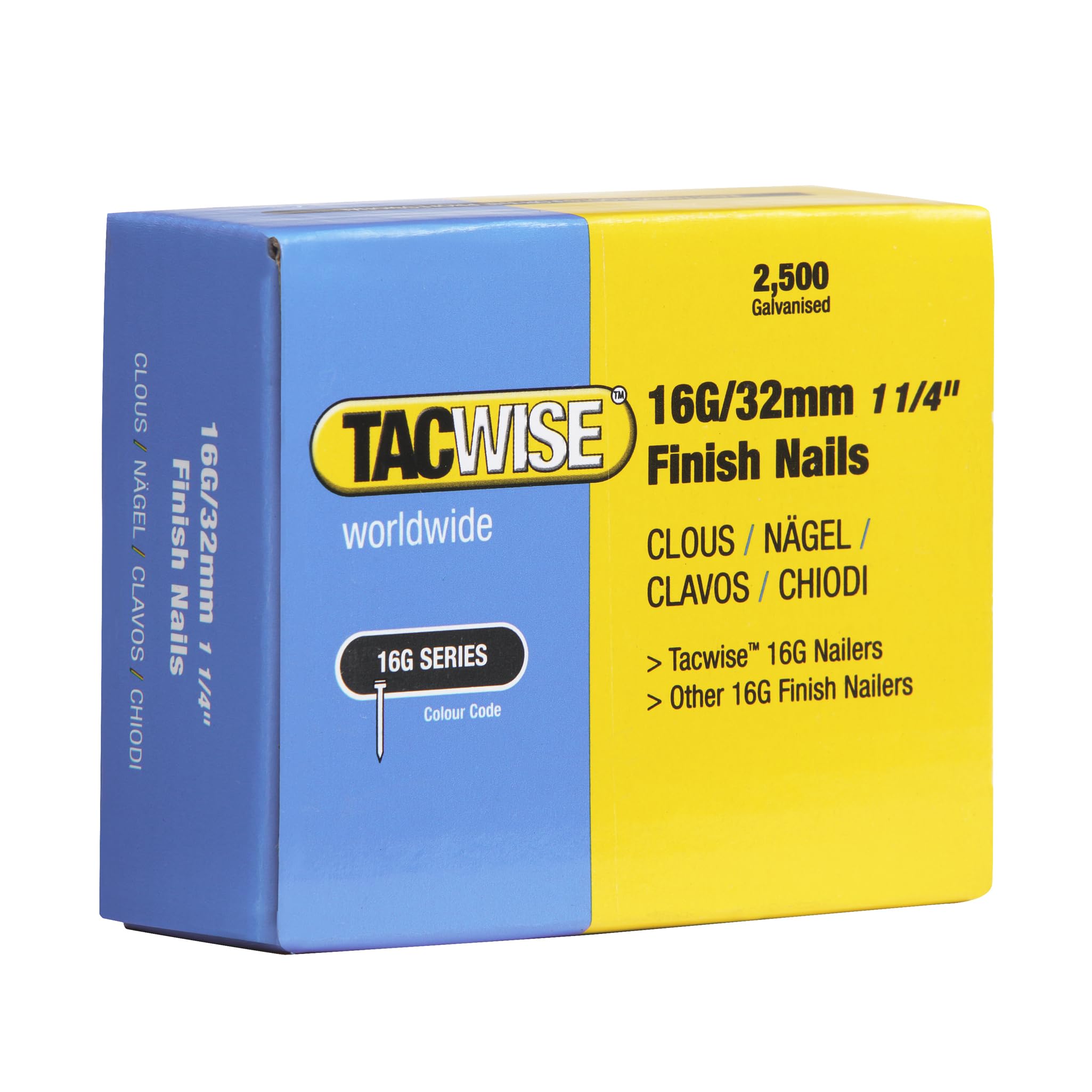 2nd fix collated straight brad nails Tacwise brand 16 gauge 32mm box of 2500