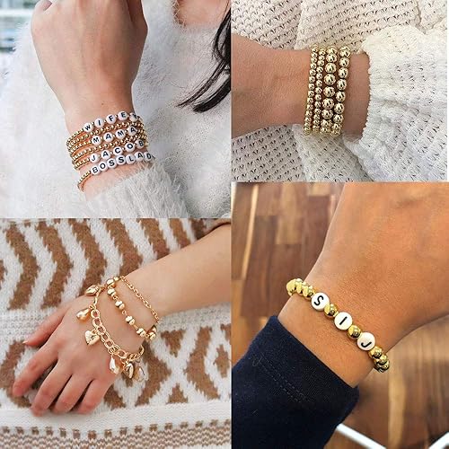 Miniatura 5 de 200 cuentas de latón redondas lisas chapadas en oro de 0.118 pulgadas (0.118 in), resistentes al deslustre, sin costuras, sueltas para hacer