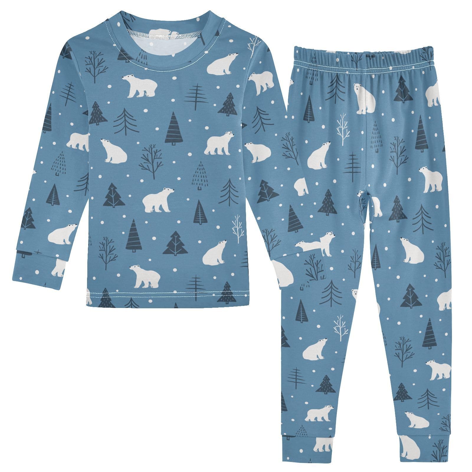 JHKKU Polar Bears Forest Pajamas Set Cotton 2 Piece Soft Comfy Pjs Long Sleeve Lounge Sleepwear 18M