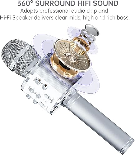 Miniatura 3 de OVELLIC Paquete de 2 micrófonos de karaoke para niños, micrófono inalámbrico Bluetooth de karaoke para cantar, micrófono portátil de mano con