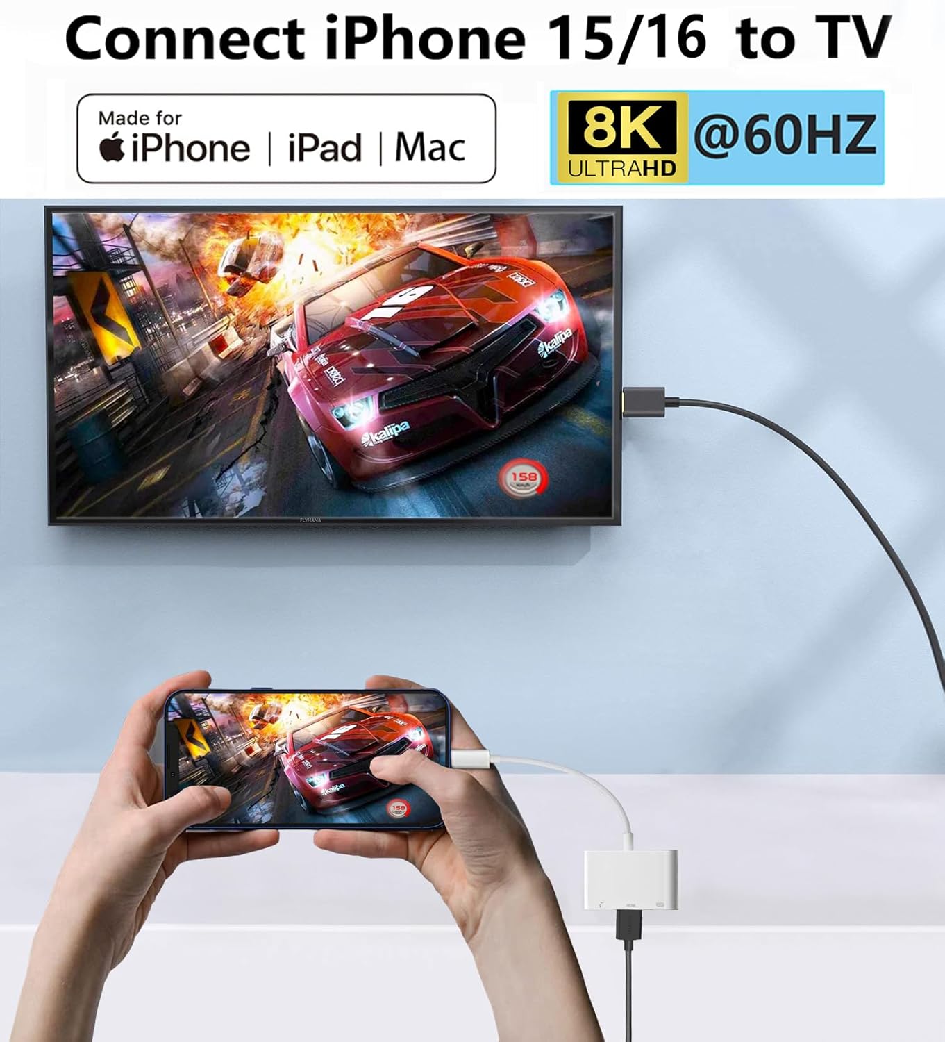 Apple USB-C Digital AV Multiport Adapter with HDMI 8K@60Hz & USB 3.2 & 100W Charging Port for iPhone 15/16/17, MFi Certified Type-C HDMI Converter for MacBook Pro/Air, iPad Pro, iMac and More (White)