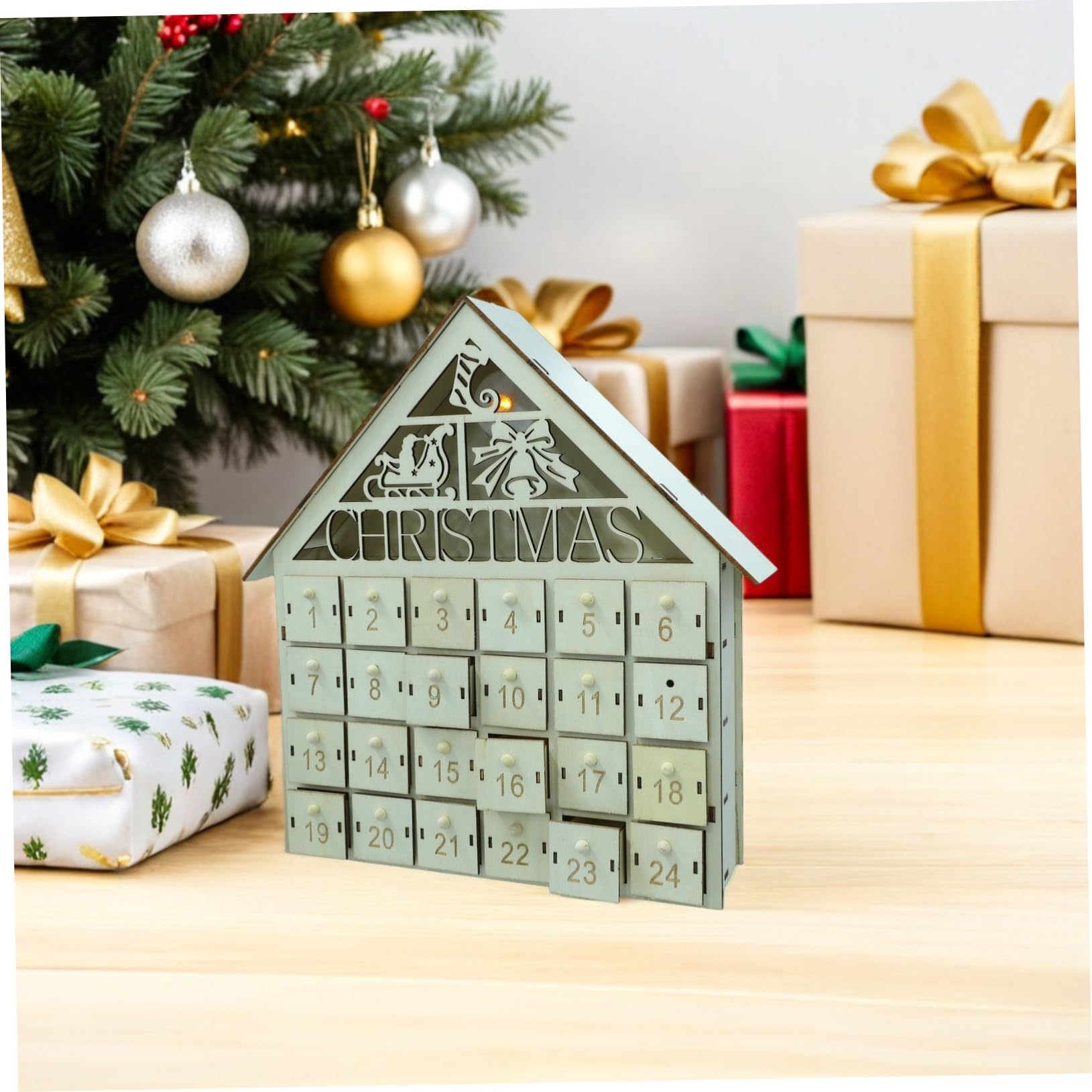 Calendario Avvento Natalizio in Legno con LED Ricaricabili per Sorprese Decorazione Interattiva Te per Famiglie Casa Conto alla Rovescia Natale