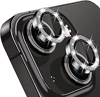 Vista 15 de Compatible con iPhone 14 y 14 Plus, protector de lente de cámara antiarañazos, protector de pantalla de vidrio templado 9H, anillo de cámara a Negro
