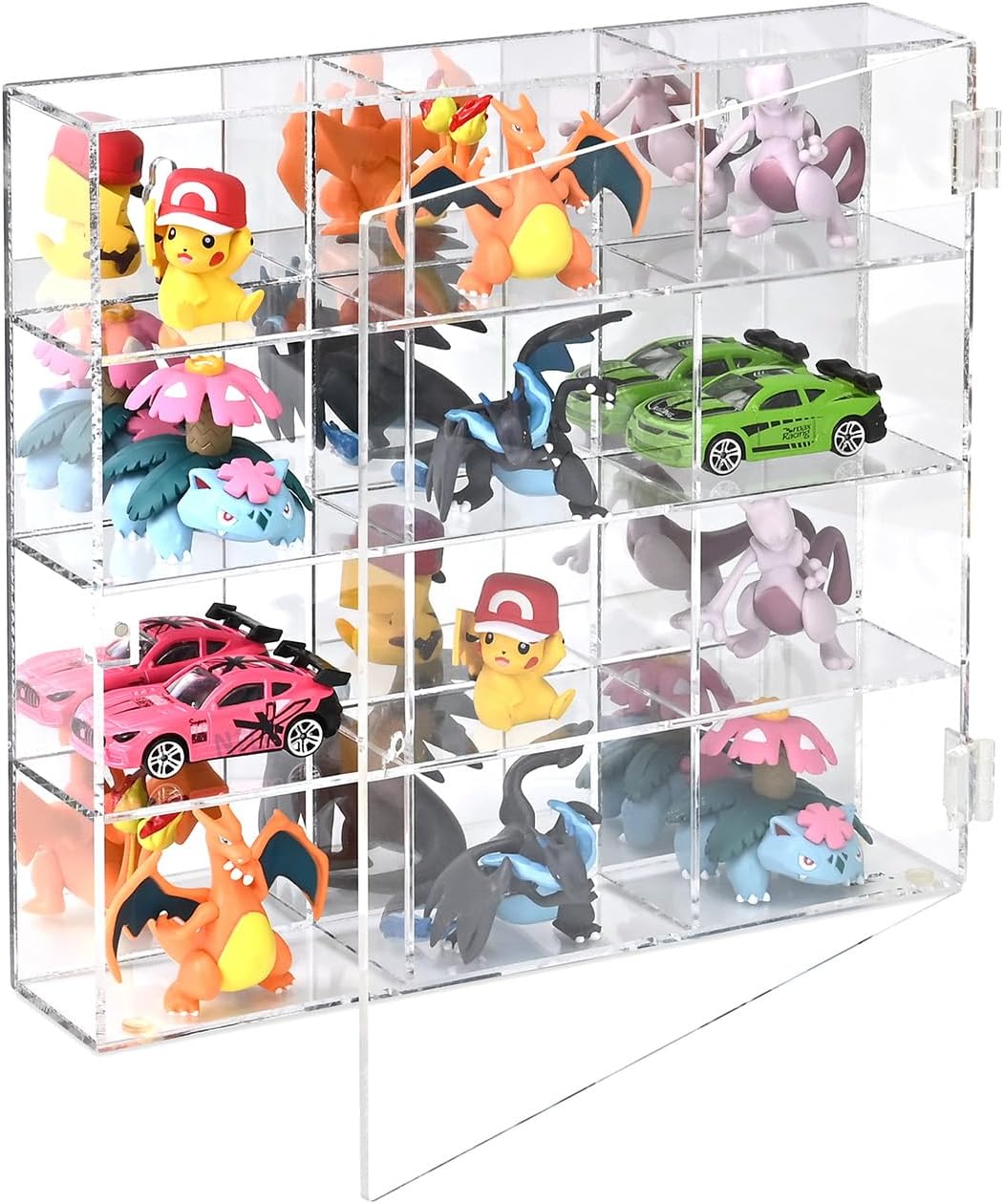 Ikee Design Premium Acrylic Display Case with Mirrored Back, Clear Wall Mounted or Desktop 12 Compartments Display Cabinet Shelves for Collectibles, Small Pop Figures, Jewelry, 10.7 W x 2 D x 10 H in