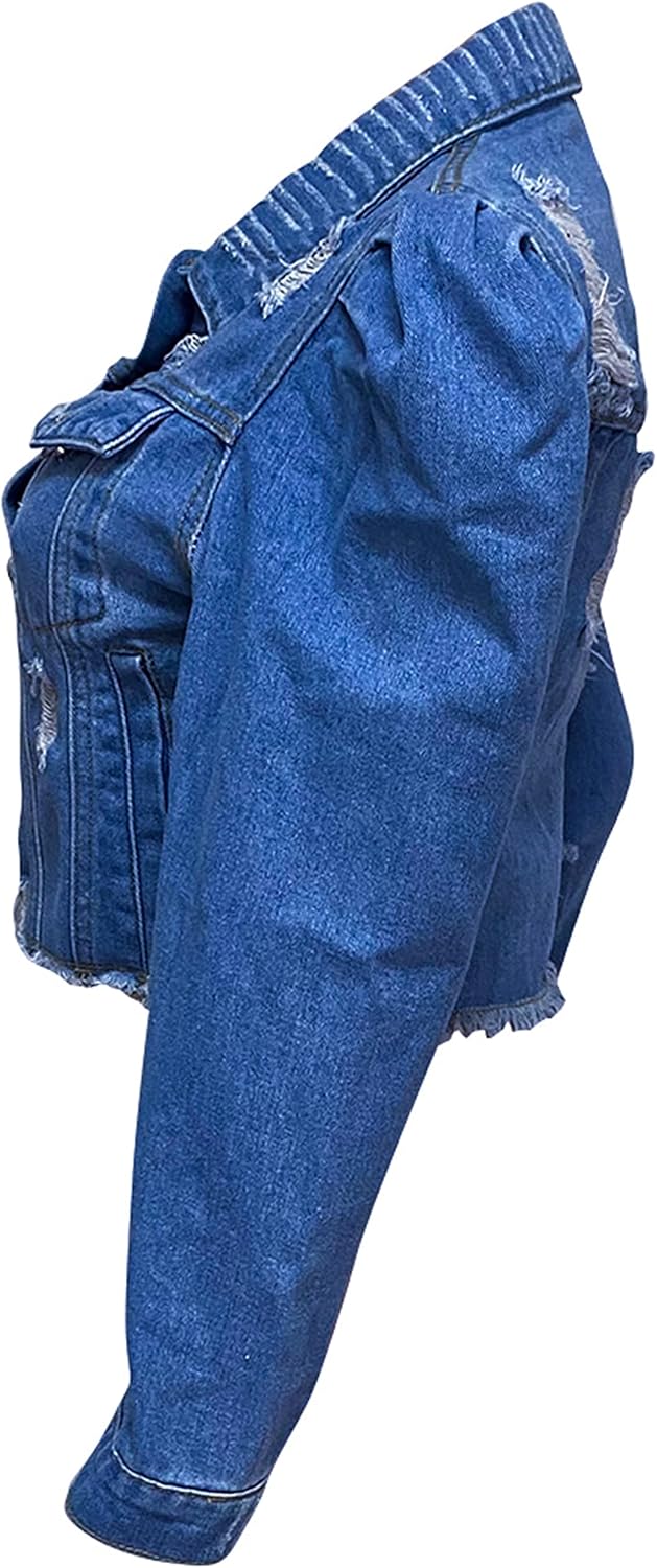 AMEBELLE Jean Jacket for Women Long Puff Sleeve Distressed Crop Denim Jackets Top - Image 4