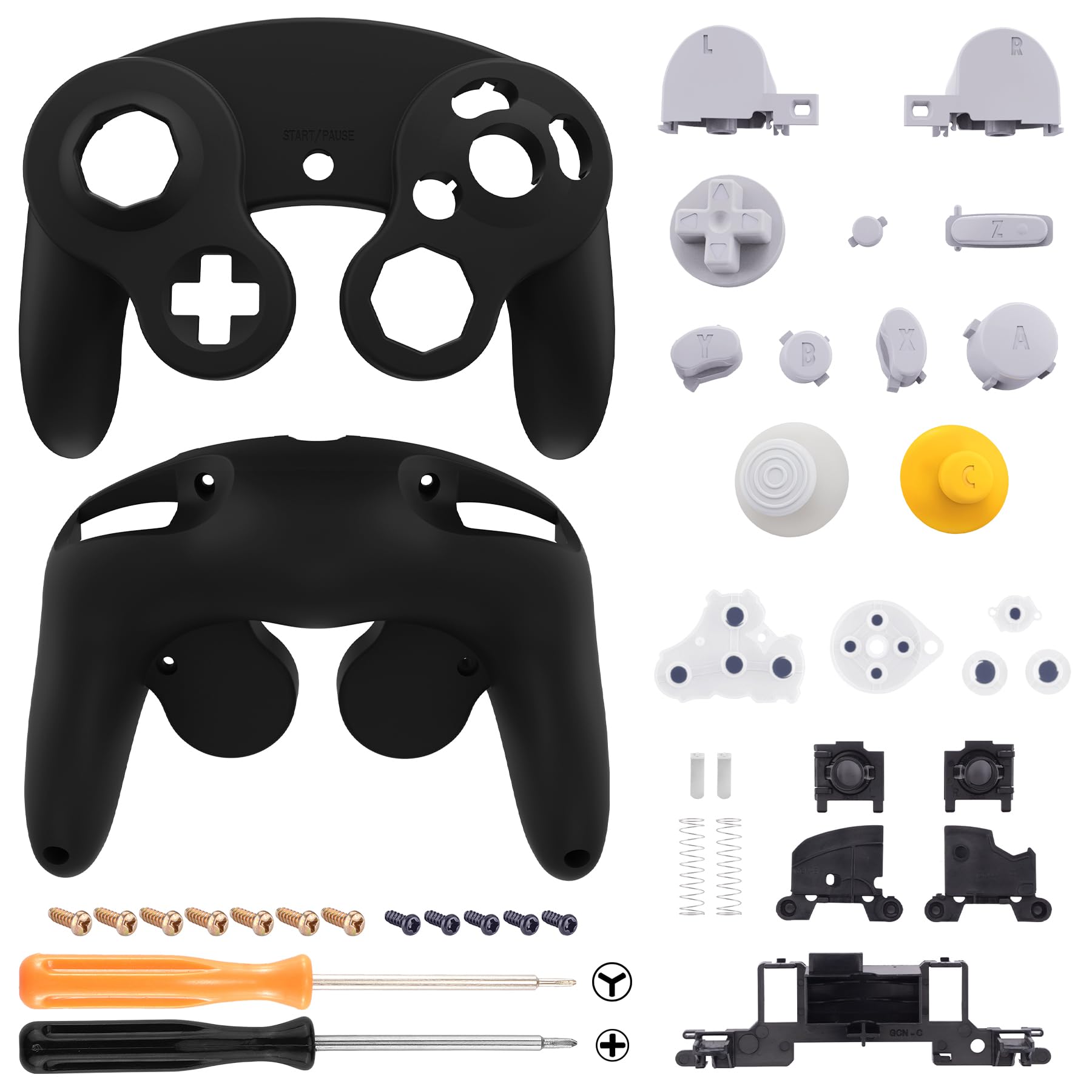 eXtremeRate Coque pour Nintendo Gamecube Manette, Coque de Remplacement avec Boutons pour Nintendo Gamecube Manette， Controller Non Incluse， Noir