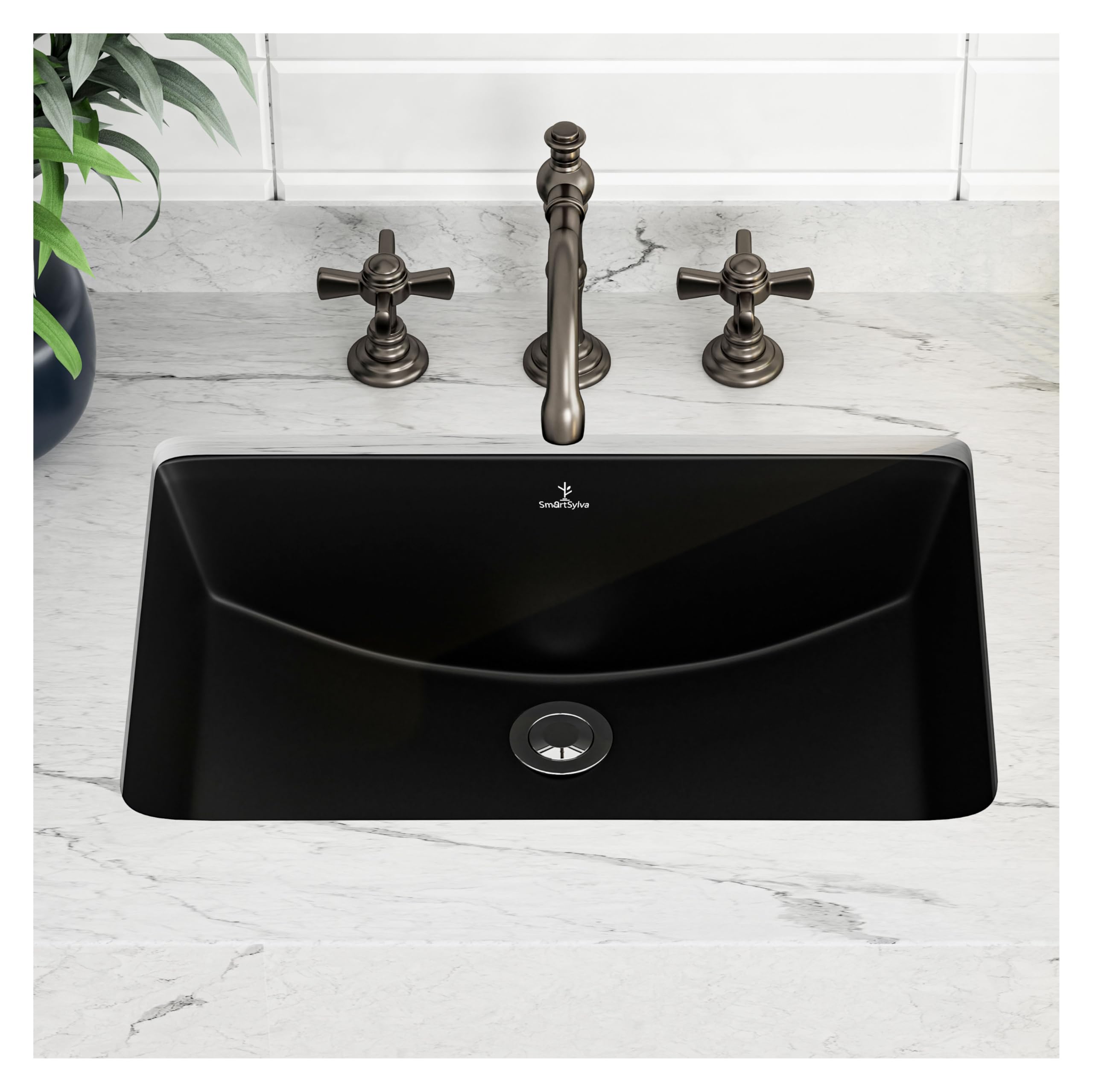 Smartsylva Black 21" Undermount Bathroom Sink, Rectangular Porcelain Ceramic Lavatory Vanity Undermount Sink, Matte