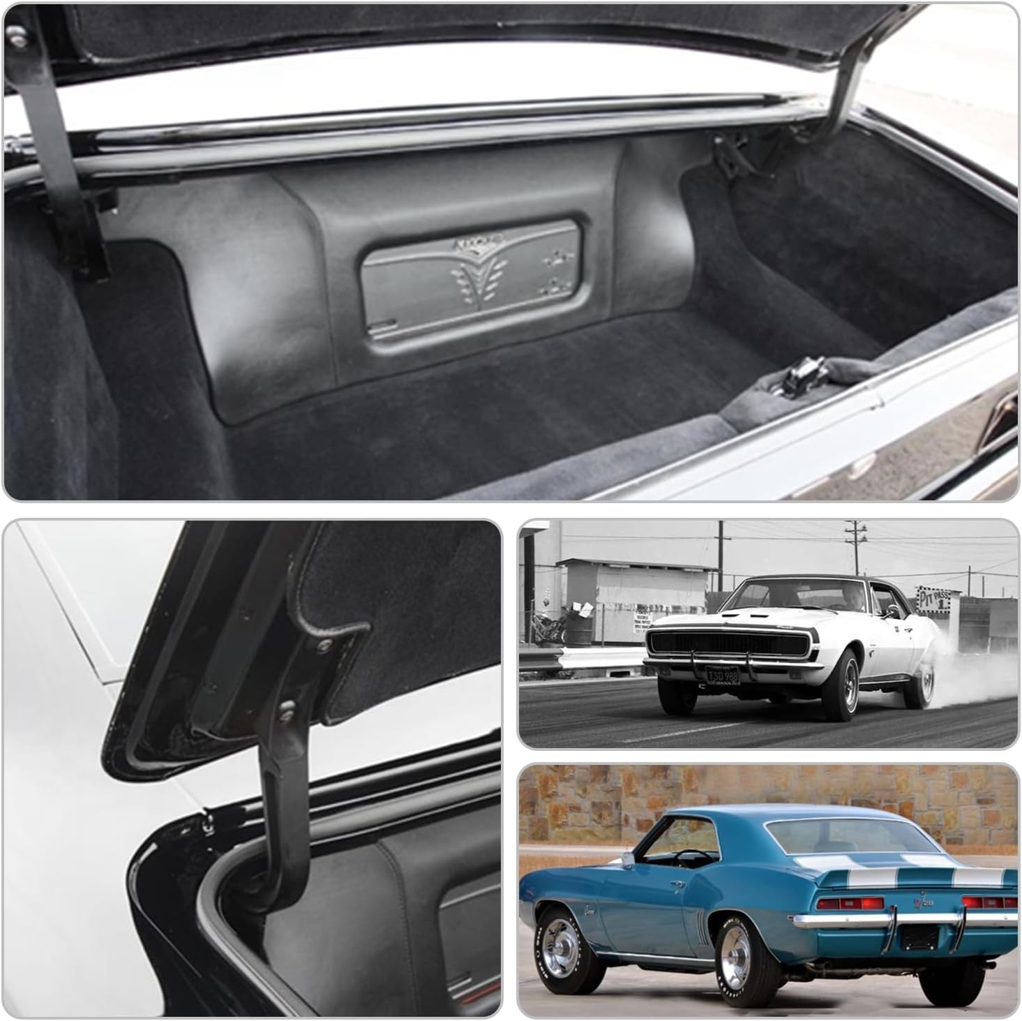 Left and Right Billet Aluminum Hood Hinge Kit Compatible with 1967-1969 Chevrolet Camaro Trunk Black