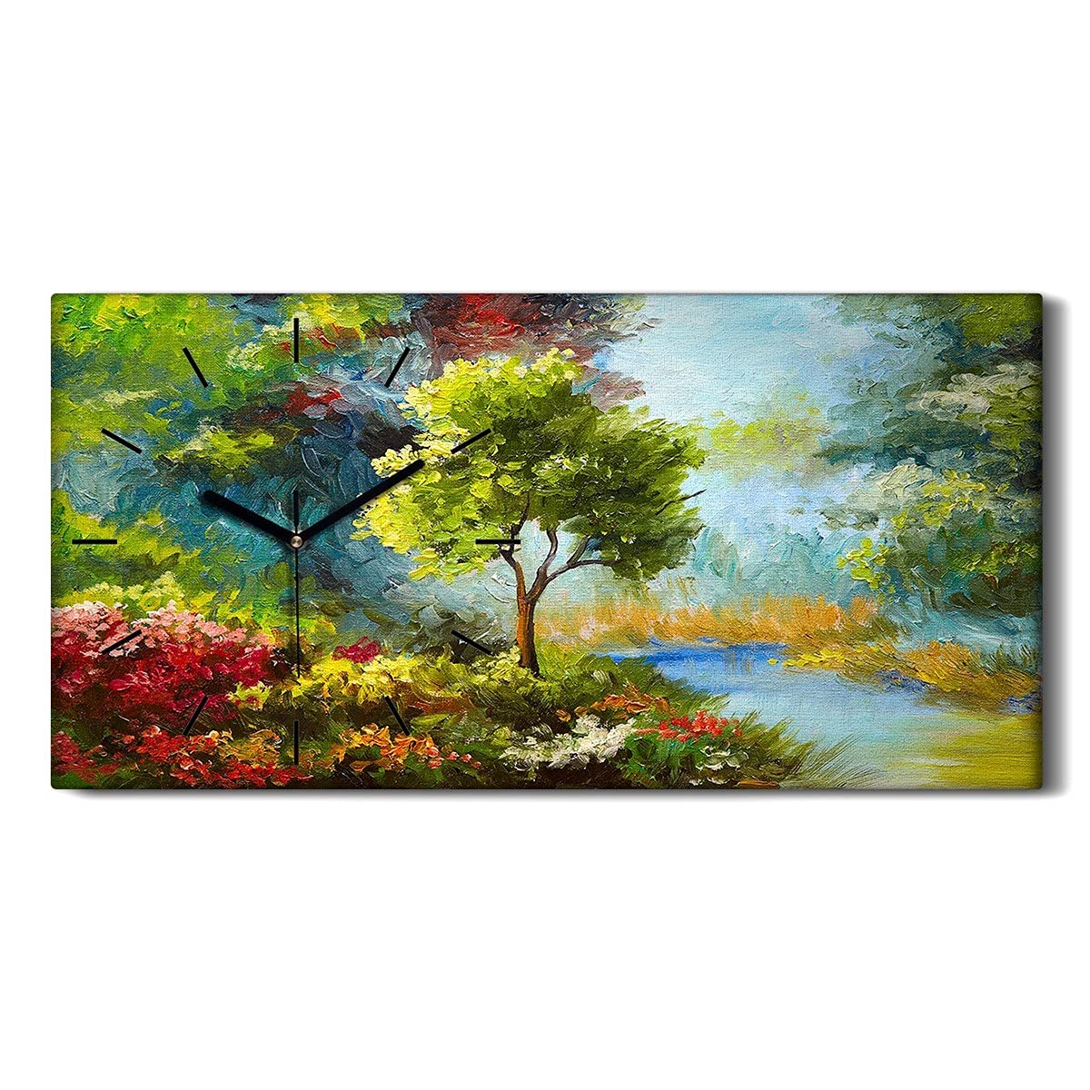 Horloge sur Toile Art Moderne - Finition Premium Image Forêt Cadre Mural 60x30