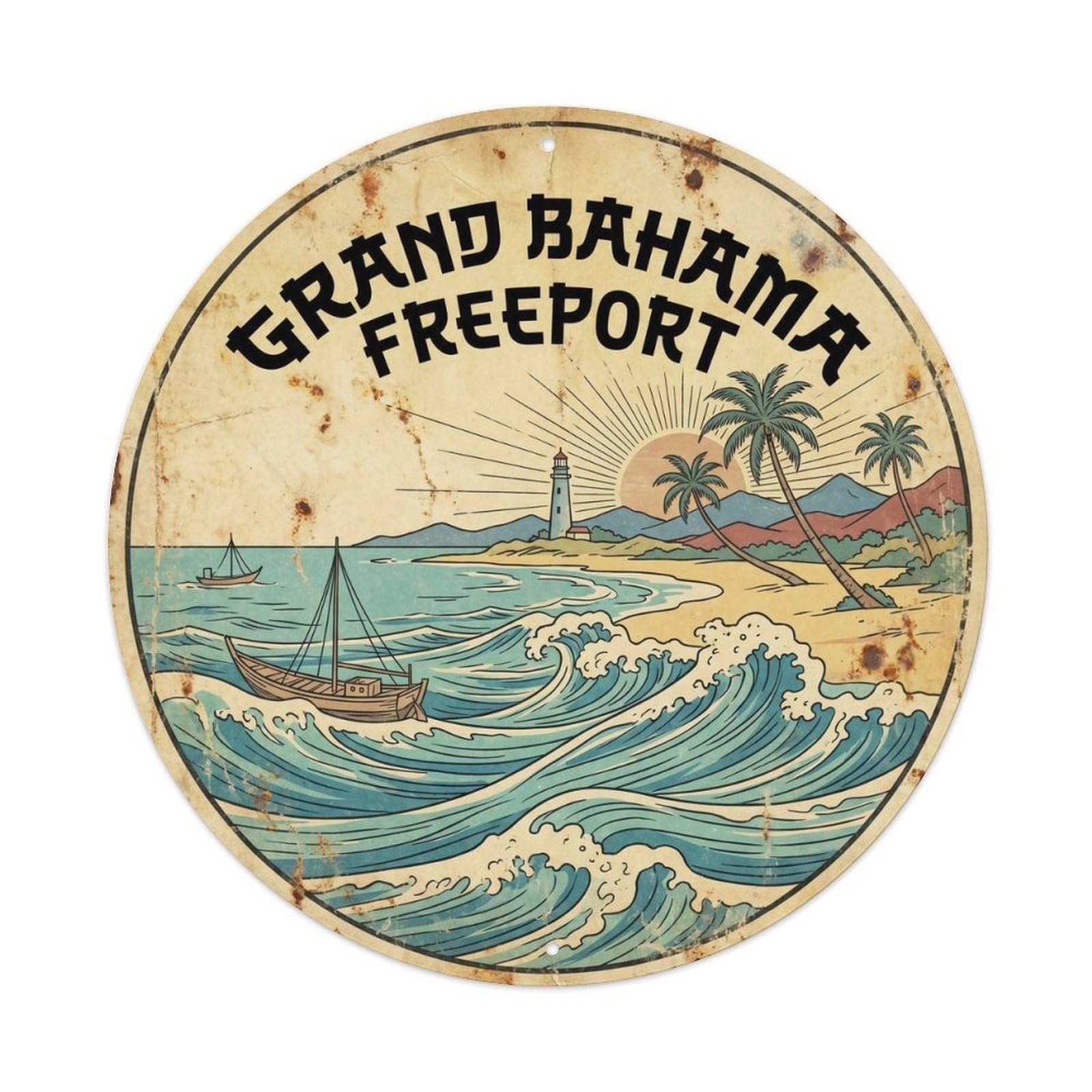 Caribbean Travel Grand Bahama Freeport Coastal Escape Metal Tin Sign