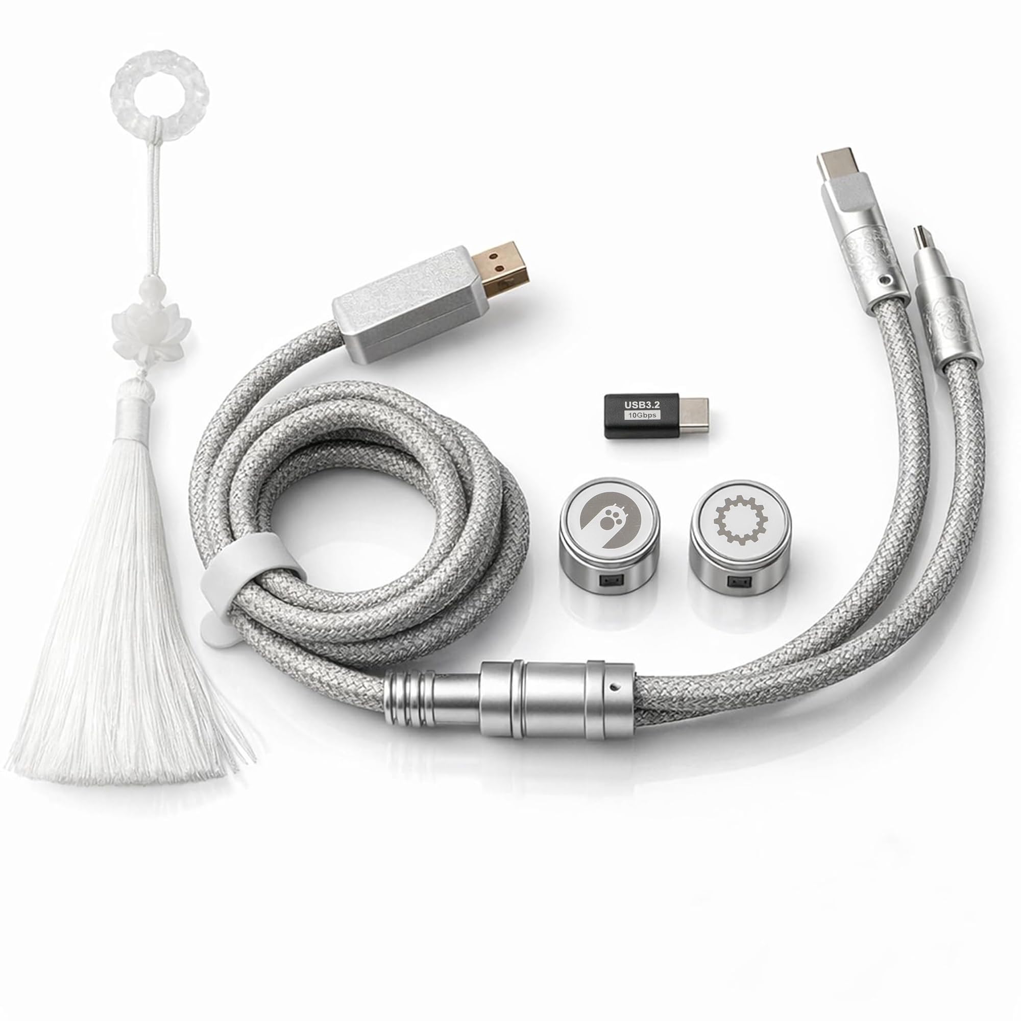 Angry miao Cavo da gioco Split Dual 8K AM Edition (1,4 m), doppia connessione ad alta velocità, bassa latenza, compatibile con dispositivi USB di tipo C, filo argentato a rete durevole, Silver Orbit