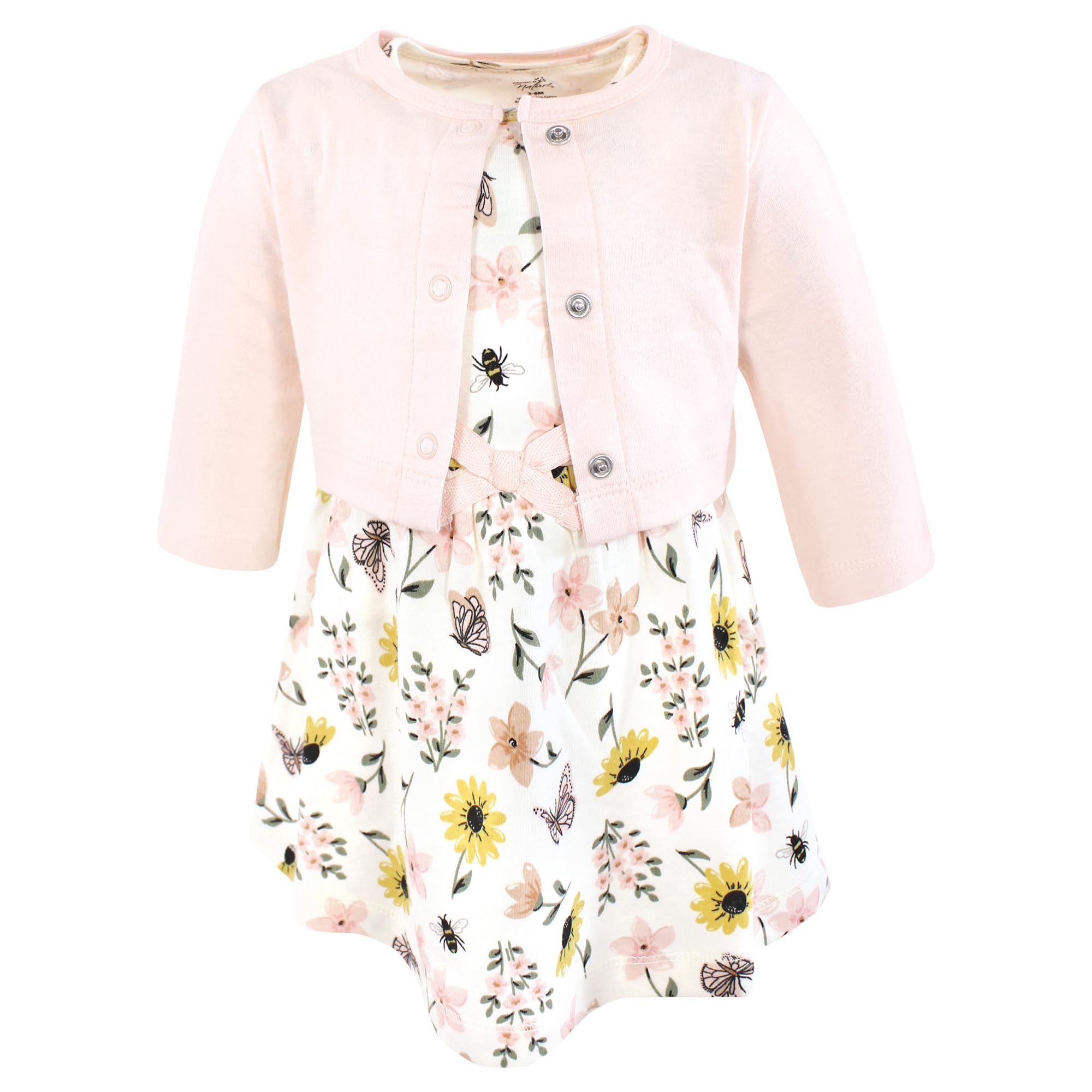Touched by Nature Infant Toddler Girls Organic Cotton Dress and Cardigan, Rainbows Sunshine