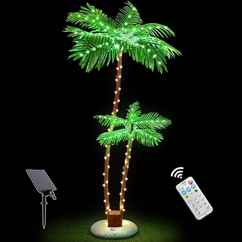 Palmeras solares iluminadas para patio exterior, barra Tiki para piscina, terraza, decoración al aire libre, luces LED artificiales para árbol de