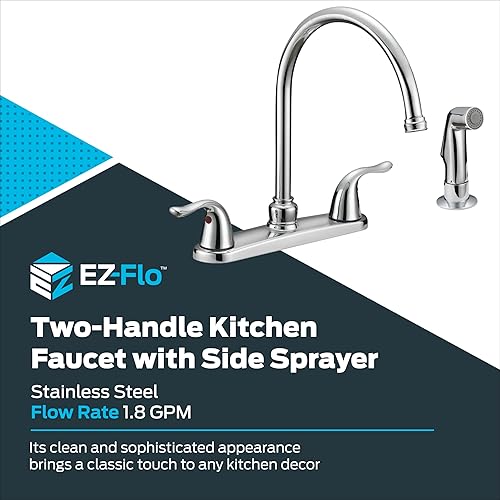Miniatura 2 de EZ-FLO 10201 - Grifo de cocina con 2 manijas y pulverizador lateral extraíble, cromado, instalación de 4 agujeros