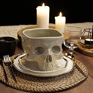 Food Safe Skull Bowl for Eating, Ceramic Skull Shaped Bowl for Cereal Pasta & Ice Cream, Gothic Tabletop Skeleton Head Shaped Decor (big)
