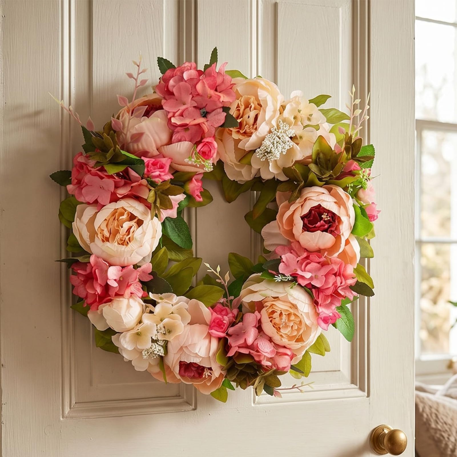 TOPINCN Pfingstrosen Türkranz, Künstlicher Blumenkranz mit Kun (Stil 1)