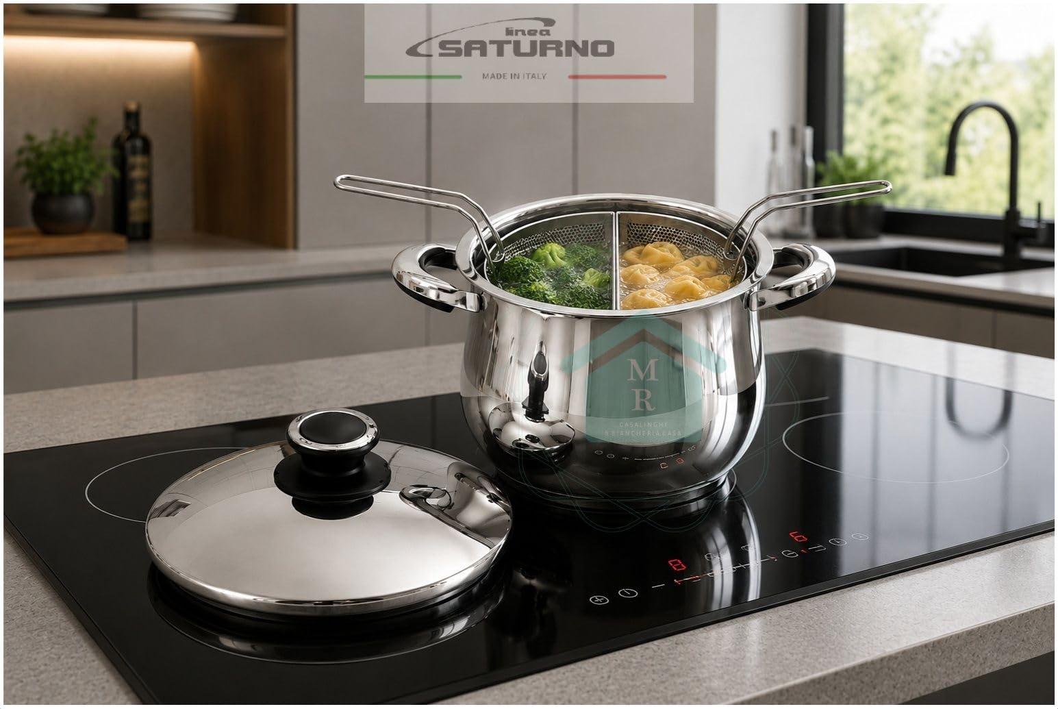 Generico Set Cuocipasta Doppio Cestello Acciaio Inox 18/10 Induzione - Linea Saturno Officine Prandelli