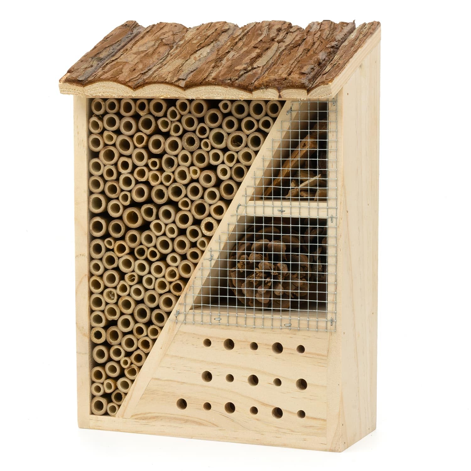 CKB LTD Rectangle Natural Wood Bark Insect Bug Hotel - For Bees Ladybirds House Wooden Outside Shelter Garden Nest Garden Home Outdoor Habitat House - Medium 29cm x 20cm x 10cm