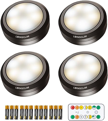 LOINSGLIM Luces de disco con control remoto, luz LED inalámbrica para cocina, funciona con pilas, luces debajo del gabinete, iluminación regulable,
