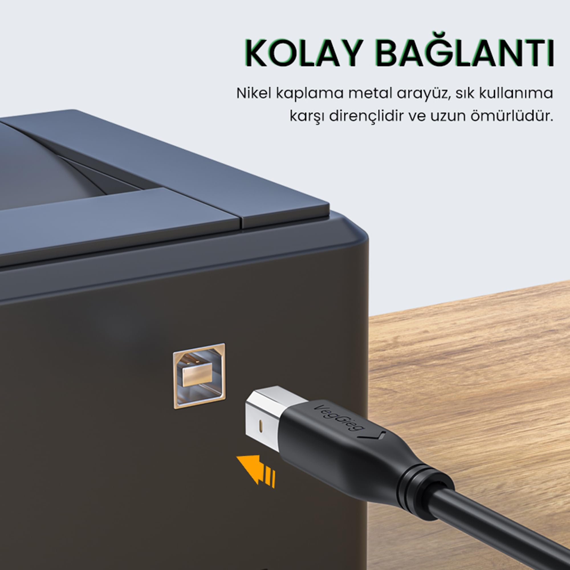 VegGieg USB B Printer Tarayıcı Yazıcı Data Kablosu 3 Metre
