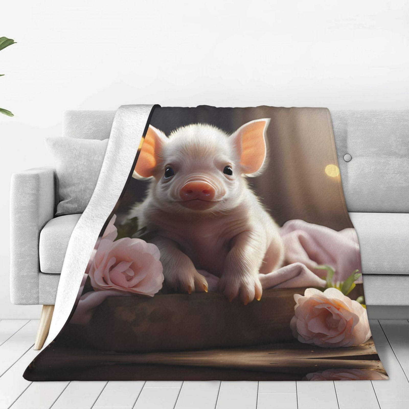 Schweine-Motiv Decke, 127x152 Cm – Flanell-Fleece, Weich & Warm, Für Couch & Bett