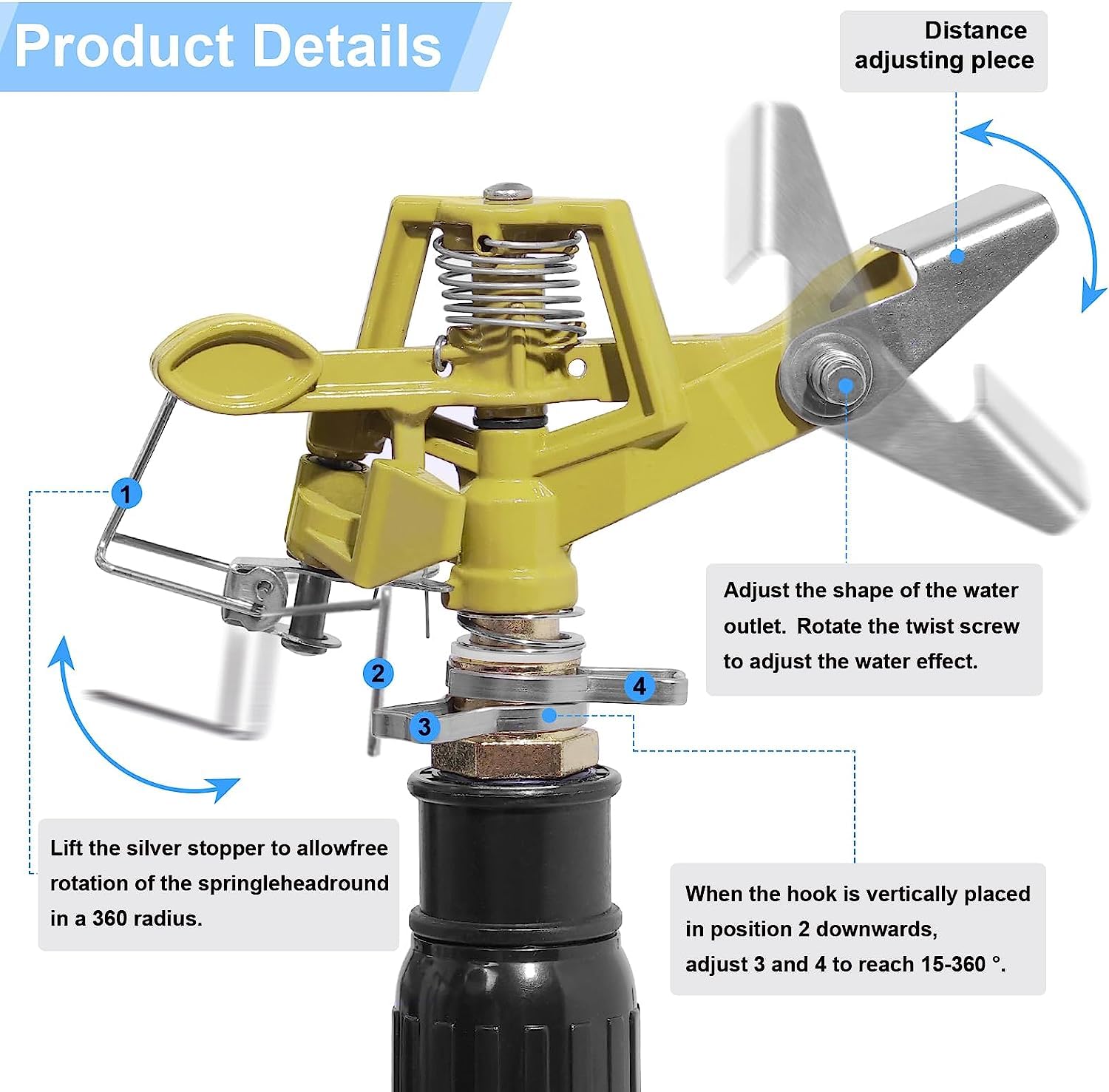 Zerodis Kits de riego para trípode telescópico de riego Inserto de Tierra de Acero Inoxidable Aspersor Rociador de rociado de Zinc 360 ° Ajustable Círculo Equipo de riego Giratorio para jardín
