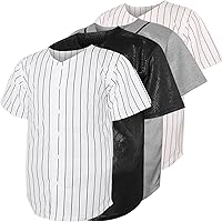 JKNAKN Blank Baseball Button Down Jersey - Plain Short Sleeve Hipster Hip Hop Shirt, 100% Polyester, S-3XL