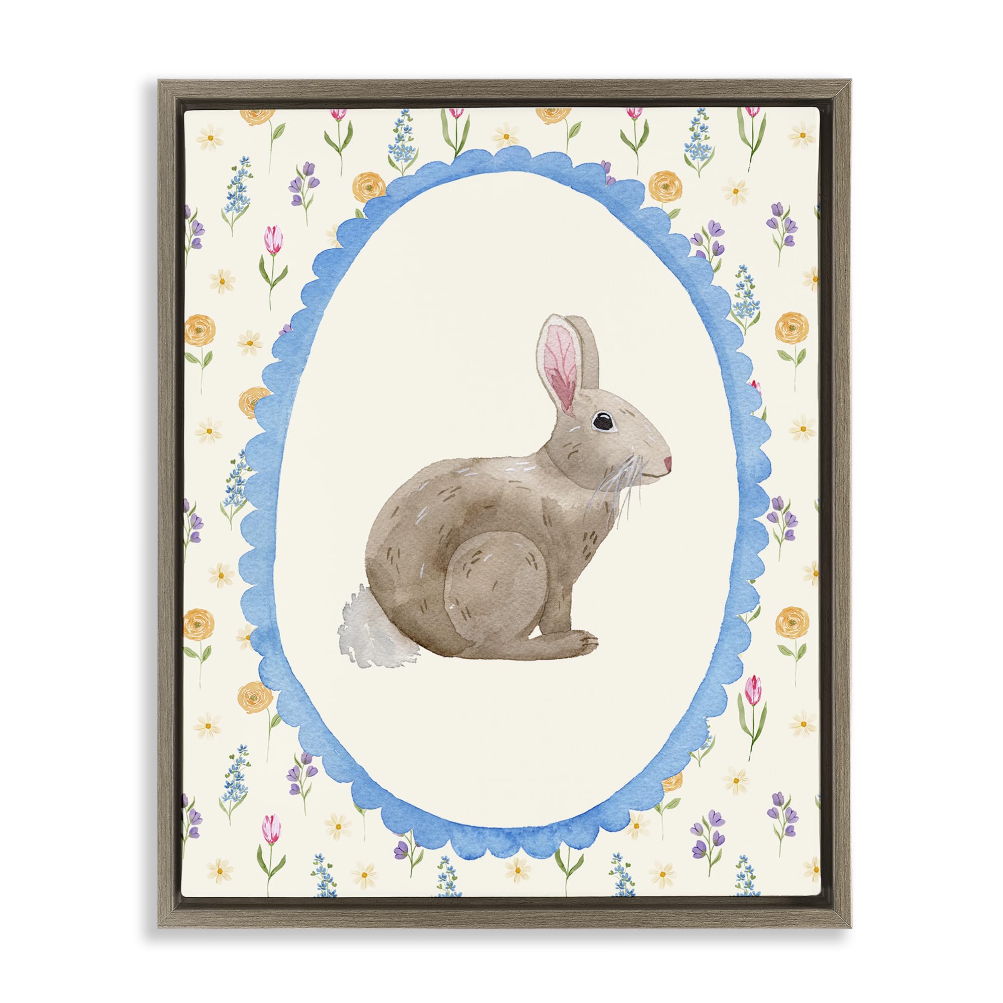 Stupell Industries Montalcino Elm (Textured) 'Delicate Spring Bunny Florals'| Floating Frame Canvas Art