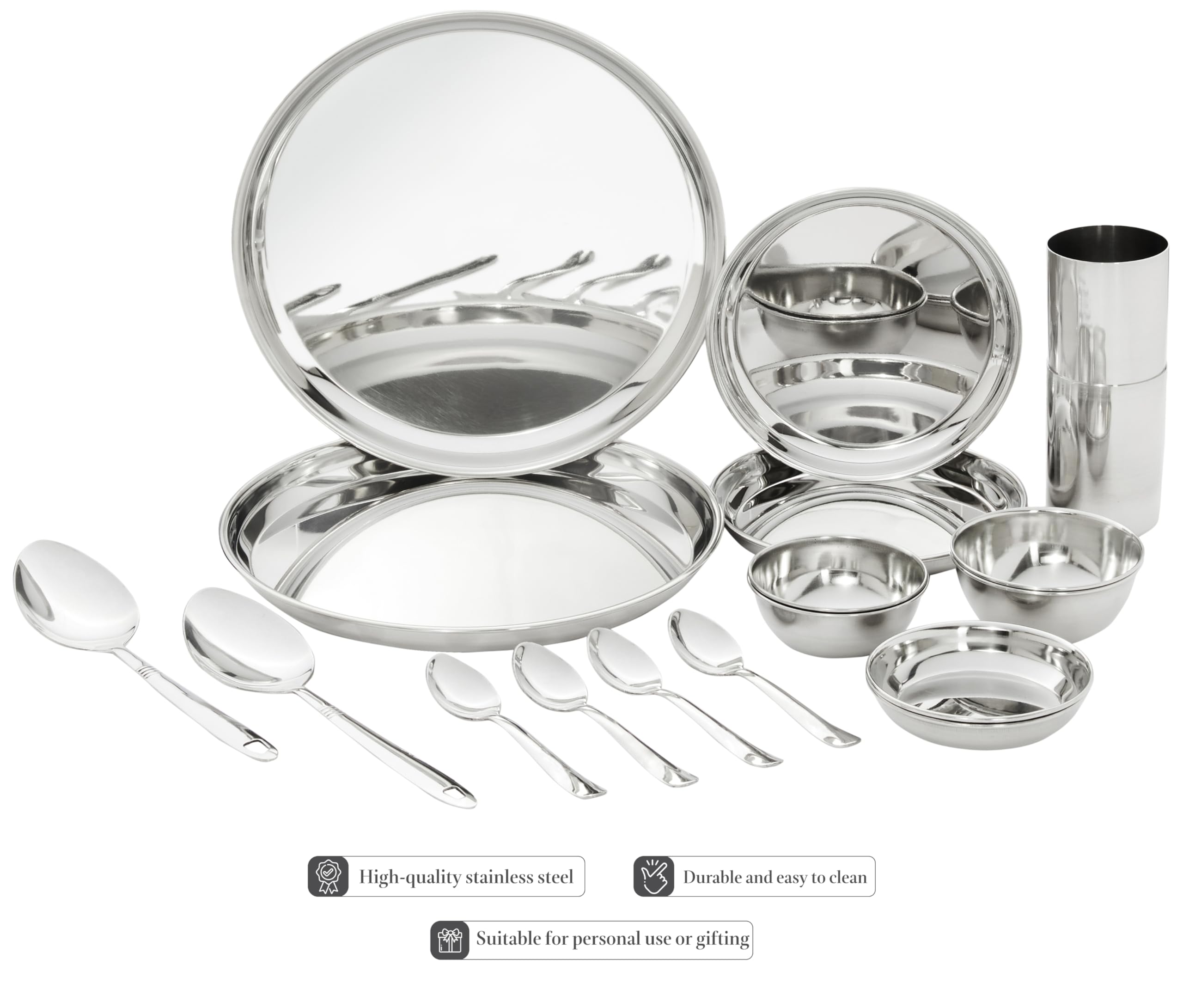 Solimo Dinner Set | Stainless Steel | Mirror Finish | Set of 18 - Solid 3