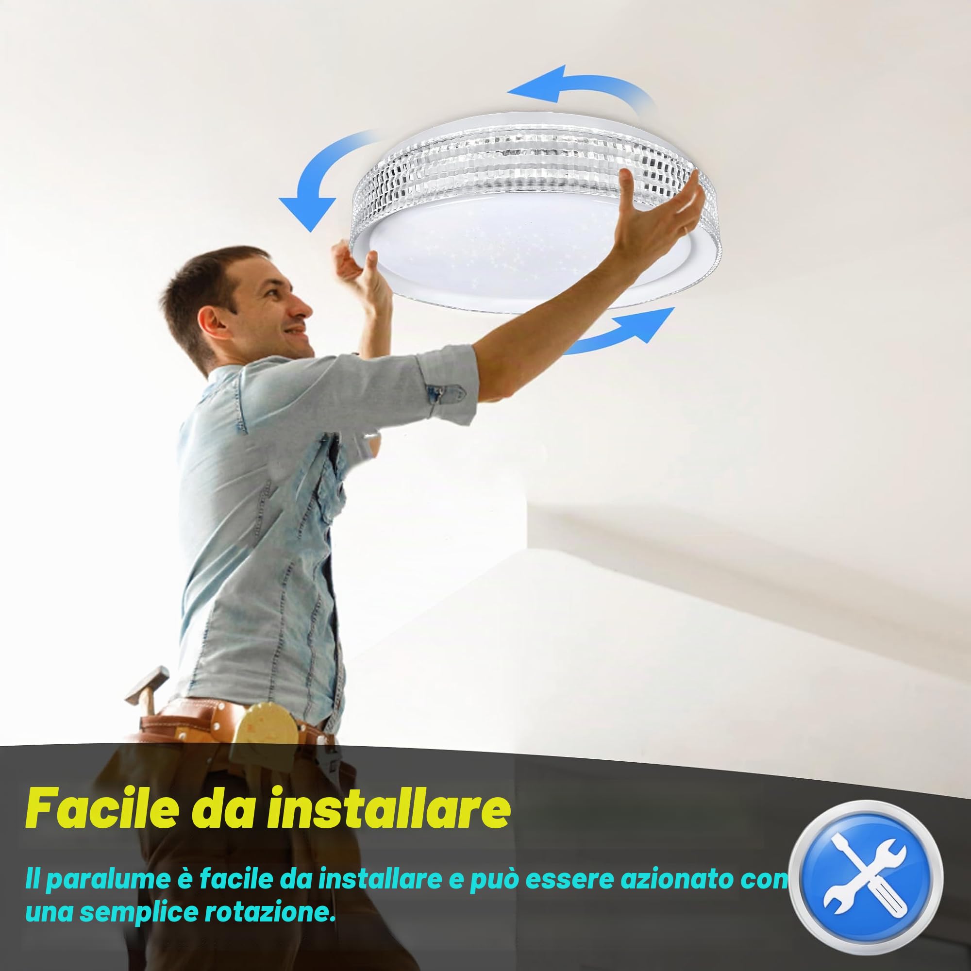 Froadp Lampada da soffitto da 60 W, dimmerabile, RGB LED, con telecomando, diametro 50 cm, rotonda, a risparmio energetico, IP44, impermeabile, per bagno, soggiorno, camera da letto (tipo B, anello di