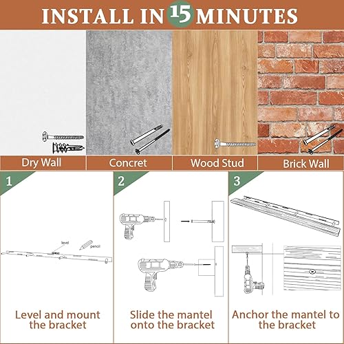 Miniatura 6 de Estante flotante de 60 pulgadas, manto de madera hecho a mano para sobre chimenea, estante flotante con soporte de metal invisible resistente para
