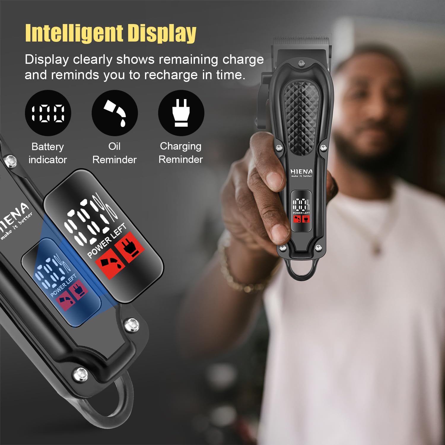 HIENA PRO Professional Hair Clippers Men Cordless Beard Trimmer Rechargeable Foil Shaver for Men Hair Cutting Kit for Barber Set including LED Display - Image 3