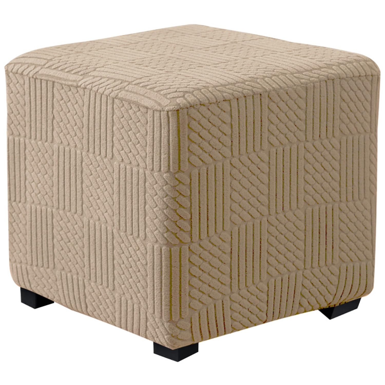 AQIGR Stretch Footstool Cover, Non Slip Ottoman Slipcover with Elastic Bottom,Soft Square All Inclusive Stool Covers, Dustproof and Machine Washable Furniture Protector(Khaki,80-100cm/31-39in)