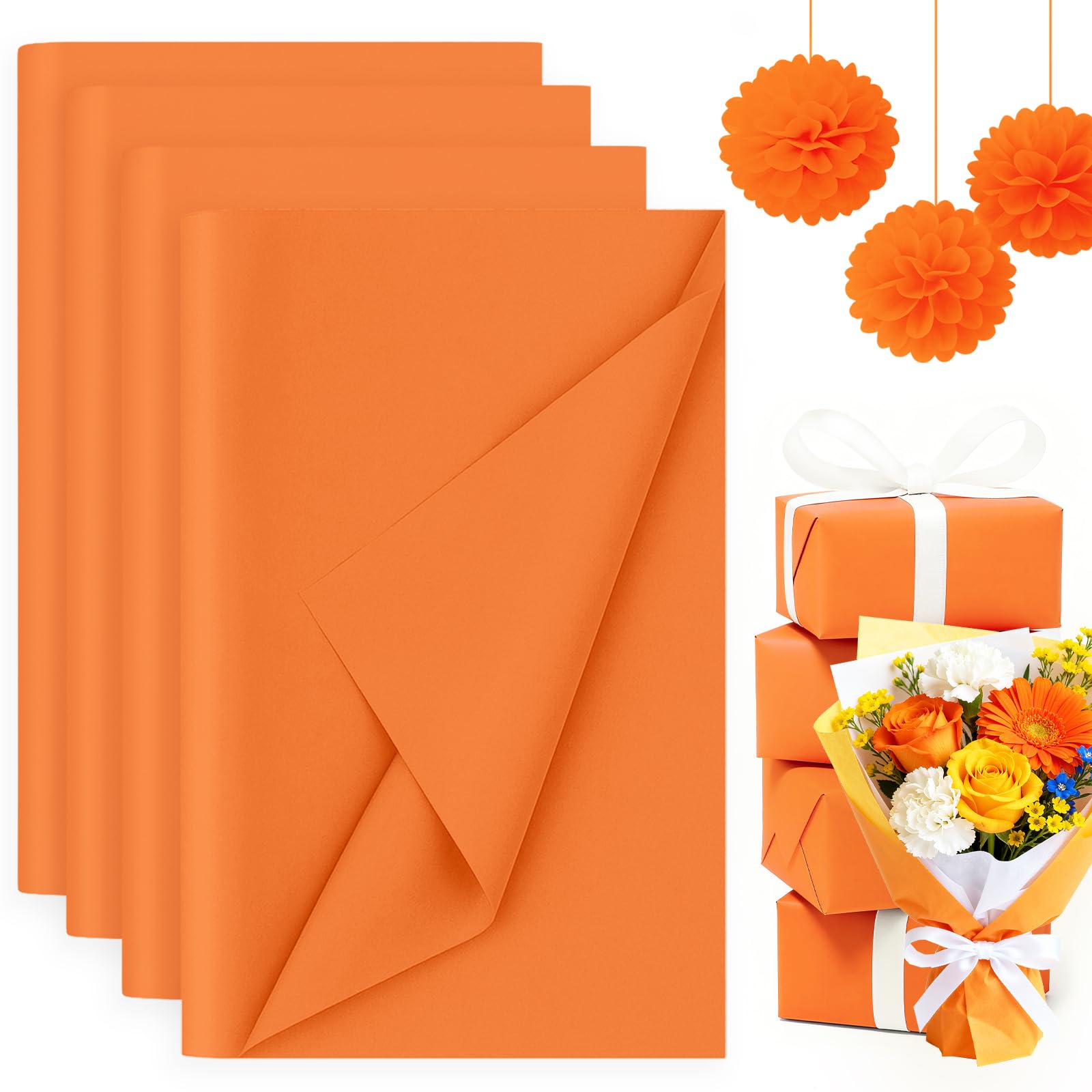 Koogel 330 Sheets Orange Tissue Paper Bulk, 14 x 10 Inch Gift Wrapping Tissue Paper for Halloween Wedding Birthday DIY Crafts Art Project