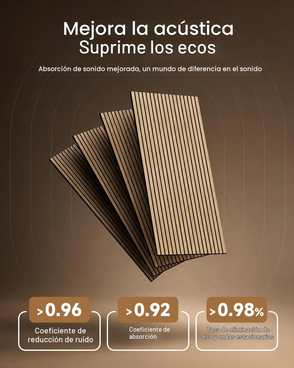 Soundsbay Paneles Acústicos Autoadhesivos Aspecto Madera Roble | 2,88 m²-4 Piezas Pared de gran tamaño para tratamiento acústico decoración, Panel acustico, Espuma acustica 120x60x0.9cm