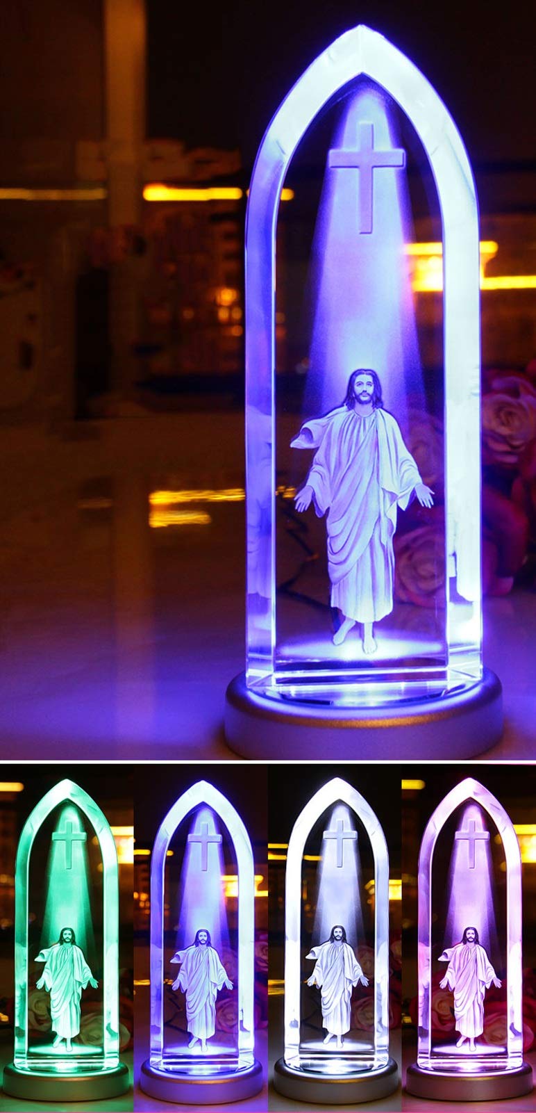 Amazon.co.jp: Zenghh 神の愛クリスタル像イエスの再生キリスト教の