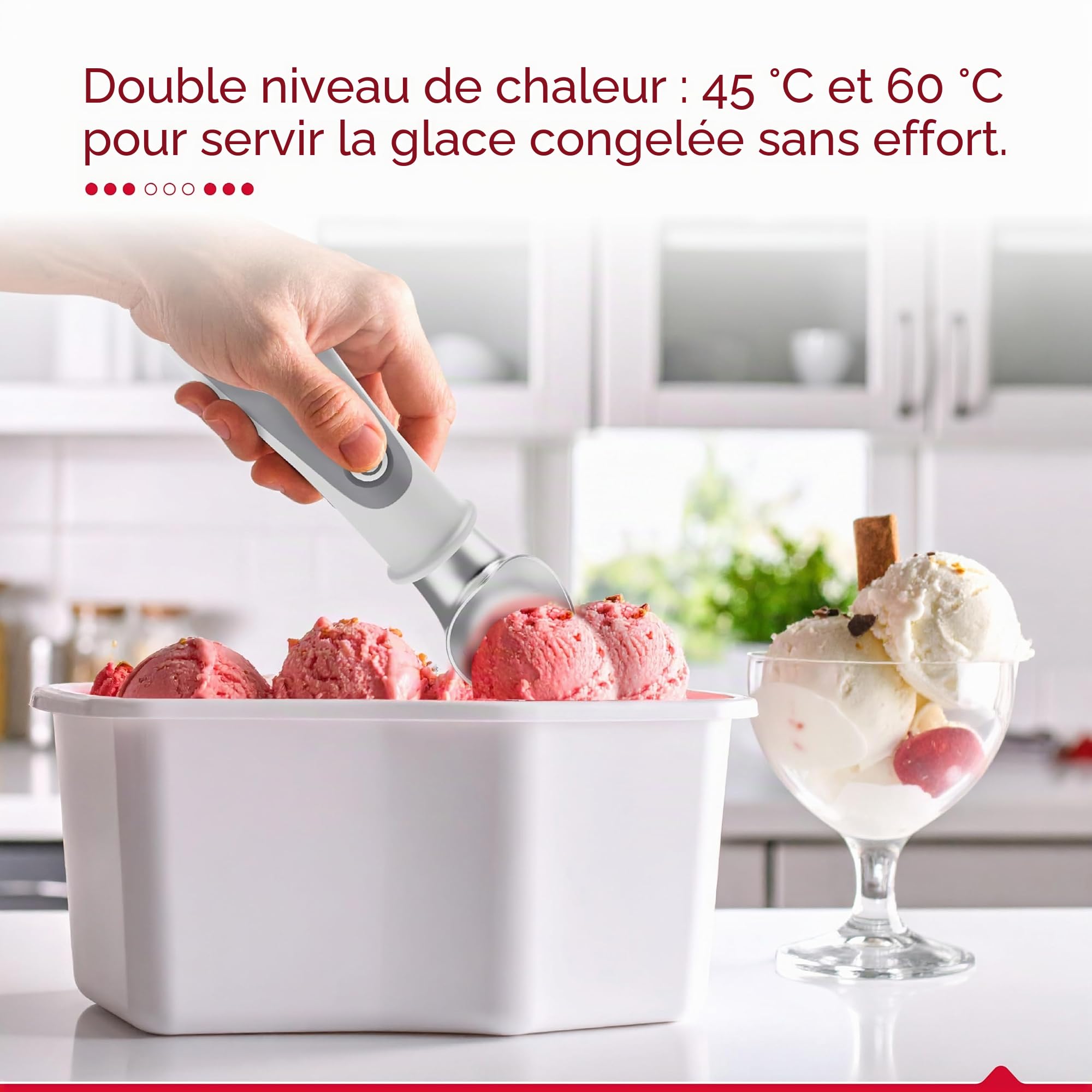 Thörben Cuillère à glace électrique chauffée, rechargeable USB-C, double niveau de chaleur 45 °C et 60 °C, pour prendre de la glace facilement et sans effort, matériaux de qualité alimentaire