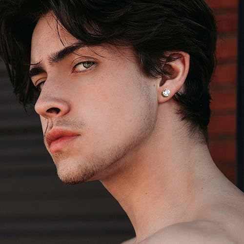 Miniatura 4 de Jstyle 6 Pairs Stainless Steel CZ Stud Earrings for Women Mens Huggie Hoop Earrings Ear Piercing