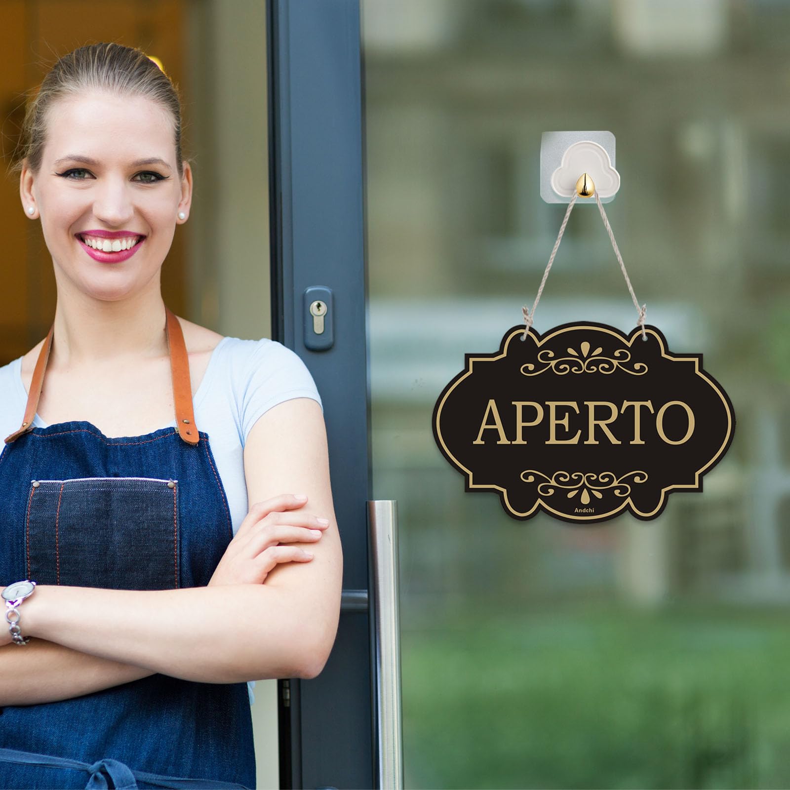 Andchi Set di 2 pannelli Cartello per porta Aperta/Chiusa Cartello per negozio reversibile su due lati con nastro pendente per negozio, caffè, bar 20x30cm