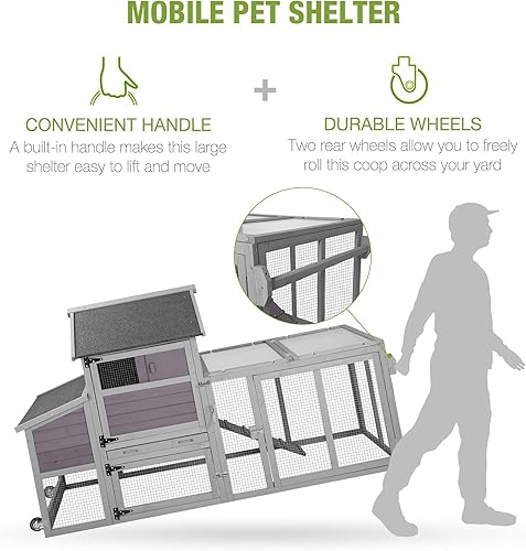 Miniatura 2 de Gallinero móvil de 81 pulgadas de varios niveles, jaula de madera para aves de corral para 3-5 pollos, jaula de animales al aire libre con ruedas, 4
