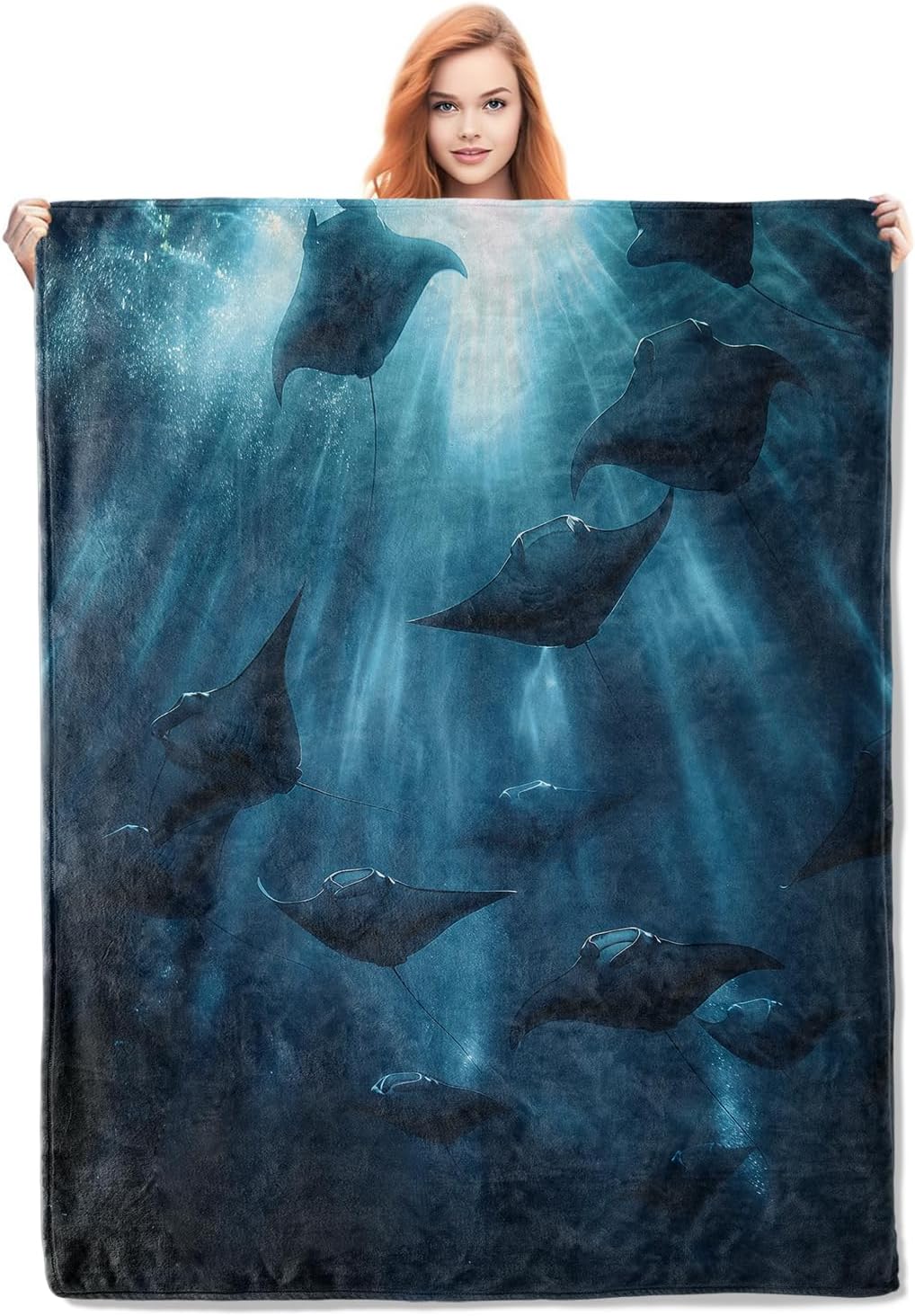 Stingray Blanket Gifts for Adults Kids Soft Warm Lightweight Cozy Plush Sea Ocean Fish Theme Throw Blankets for Bedroom Living Room Sofa Home Decor 60"x50"