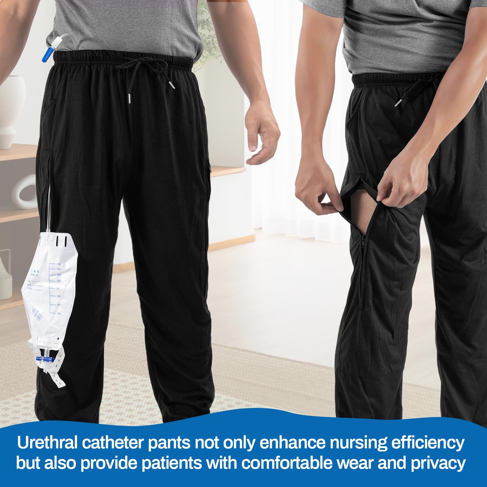 Pantaloni Nefrostomia Con Apertura Laterale E Tasche, Pantaloni Per Catetere Uomo, Pants Donna Incontinenza, Adatto A Pazienti In Dialisi E Pazienti Allettati (M)