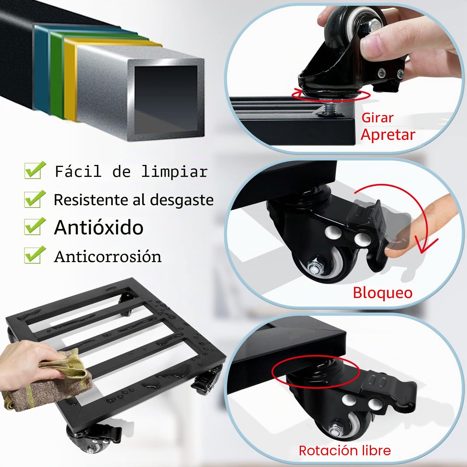 SPEETH - 2 Plataformas con Ruedas para Plantas, 30 cm, metálicas, cuadradas, Ruedas con Bloqueo, Muy Resistentes, Interior y Exterior, Negro.