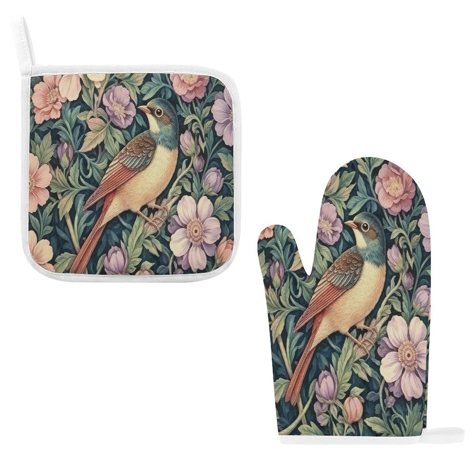 Fodpand Style Botanical Bird Oven Mitts And Pot Holders Sets