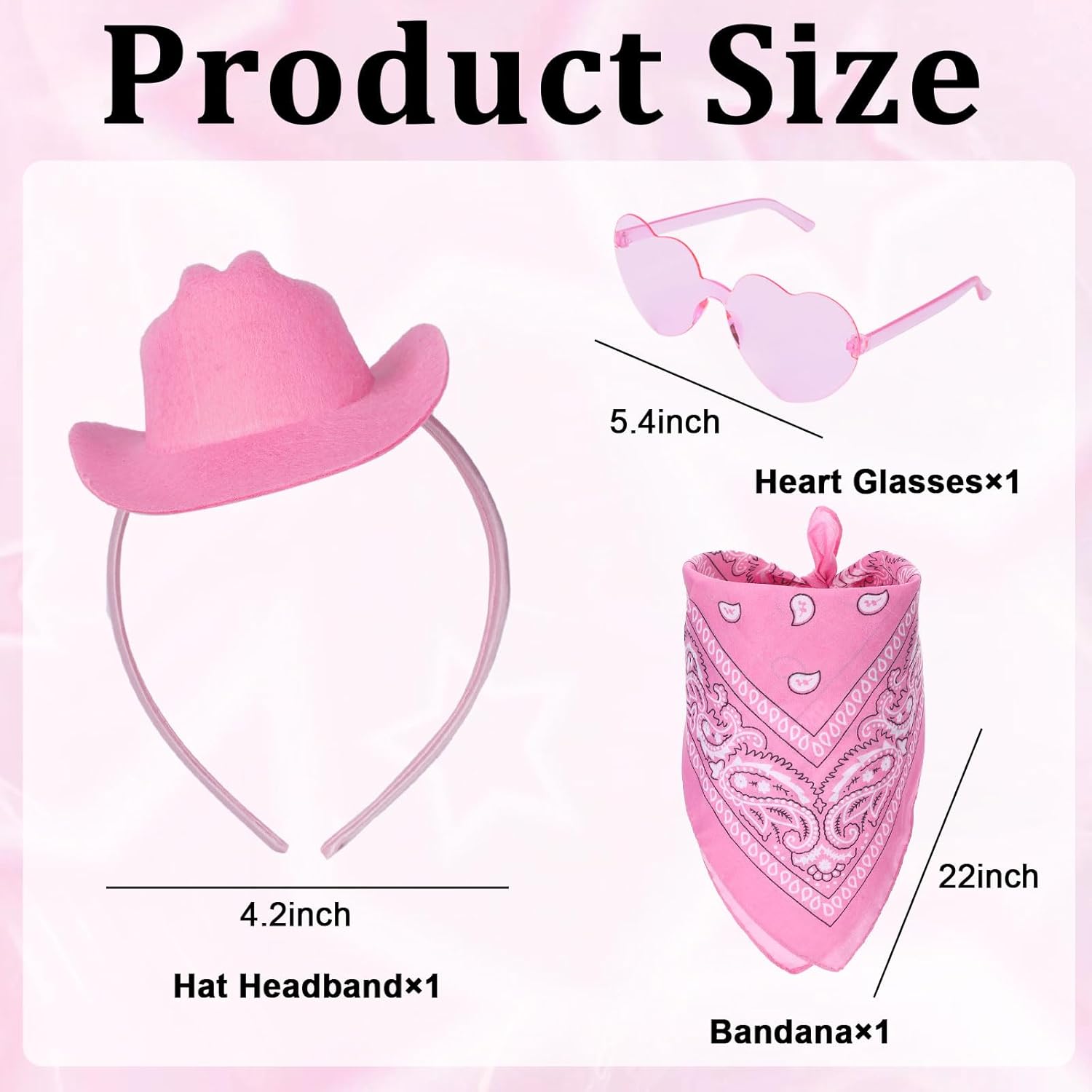 Pink Cowgirl Hat Cowgirl Accessories for Women, Cowboy Hat Headband with Heart Shaped Glasses and Bandana Scarf set, Birthday Party Costume Set for Cosplay Theme Music Festival Western Style - Image 2